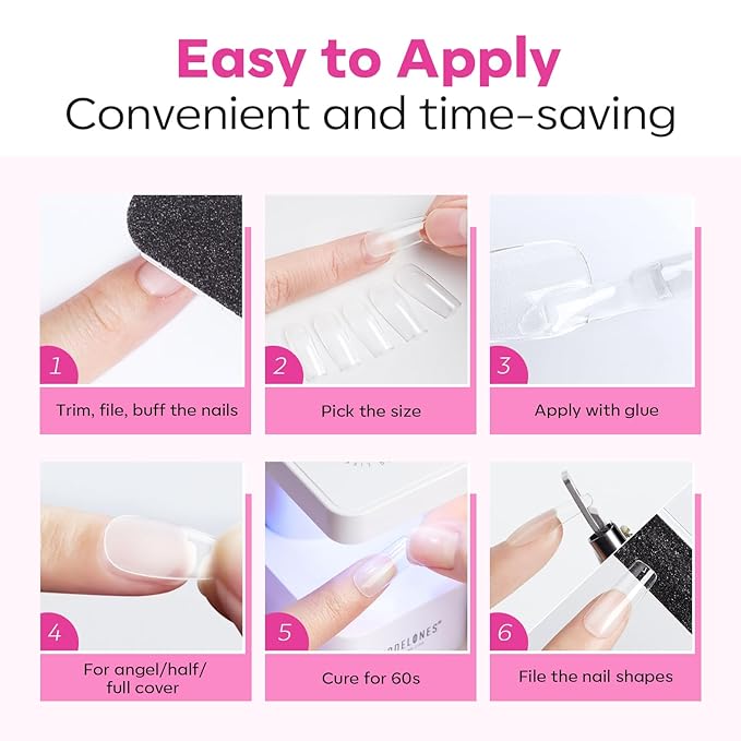 Modelones Medium & Short Almond & Short Square nail tips - Multi-type 3 Styles Set Gel Tips Half Matte Full Cover Clear Acrylic Gel Kit Fake Nails for Extension DIY Salon 450Pcs 15Sizes