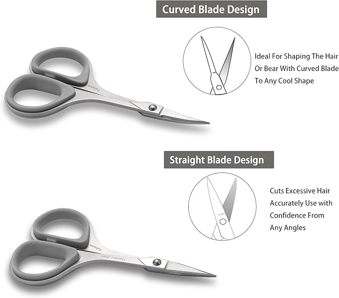 PAFASON Premium Straight & Curved Manicure Scissors Multi-Functional Stainless Steel Cuticle Pedicure Beauty Grooming Kit for Eyebrow, Eyelash, Dry Skin
