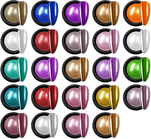 Chrome Nail Powder,24Colors Aurora Chrome Powder Mirror Luster Effect Charm Chrome Nail Powder Kit for Gel Nails,Chrome Powder for Acrylic Nails