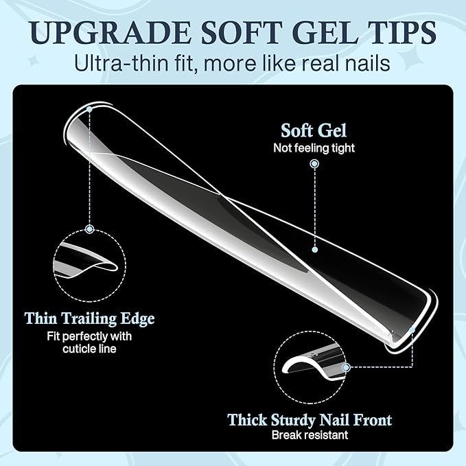 XXL Nail Tips Square 504 Pcs 12 Sizes - No C Curve Flat Square Nail Tips Clear 2XL Full Cover Tapered Gel Acrylic Fake Nails Gelly Tips for Nail Extension Nail Art