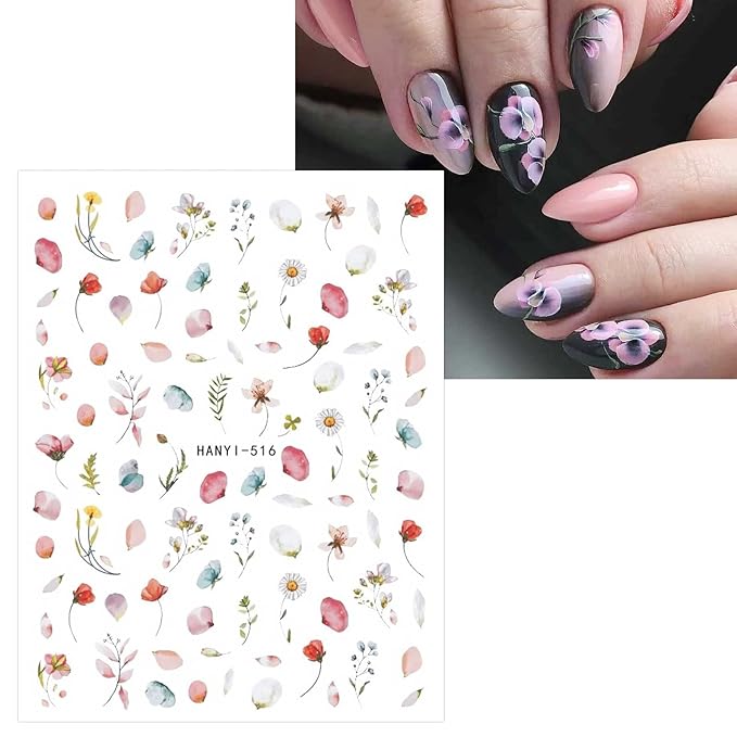 JMEOWIO 9 Sheets Spring Flower Nail Art Stickers Decals Self-Adhesive Pegatinas Uñas Summer Colorful Floral Nail Supplies Nail Art Design Decoration Accessories
