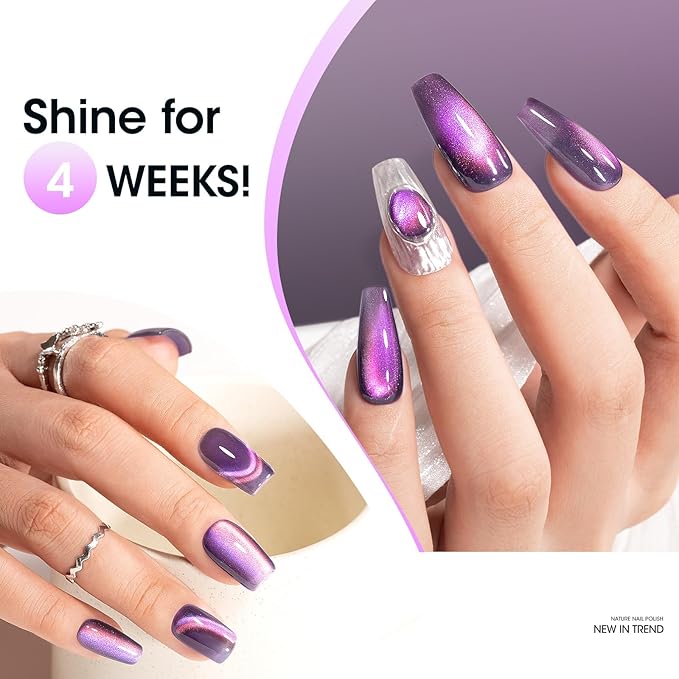 GELLEN Cat Eye Gel Polish, 18ml Magnetic Gel Polish Holographic Glitter Purple Nail Polish Gel Soak Off UV LED Shimmer Nail Gel Nail Art Manicure Gifts for Women Girls