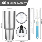 40 oz Tumbler with Lids and Straws, Stainless Steel Insulated Coffee Tumbler - Image 2