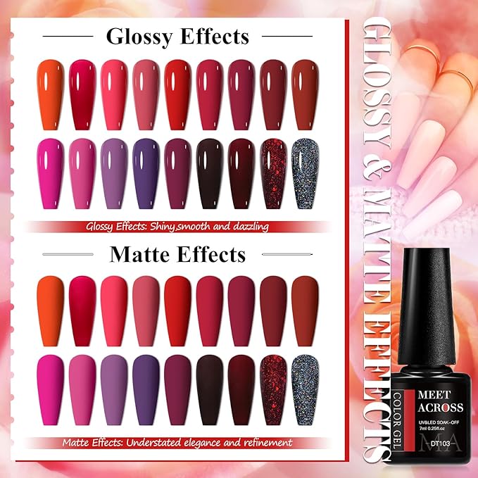 MEET ACROSS 18pcs Gel Nail Polish Set Soak Off UV LED Lamp Gel Nail Polish Kit (SET-2, 18pcs)