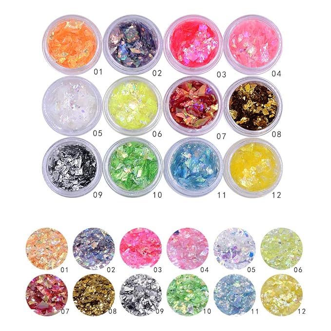 Nail Glitters Mylar Slices Sequins Chunky Iridescent Flakes Round Mermaid Charms DIY Art Sticker Tips Decoration 24Boxes