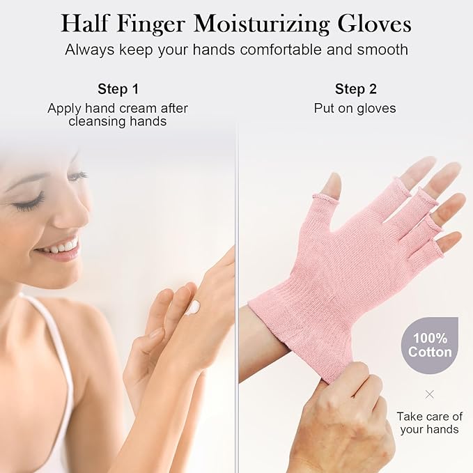 MIG4U Fingerless Moisturizing Gloves, Half Finger Touchscreen Beauty Glove for Eczema, SPA, Dry Hands, Skin Treatment, Summer Sun UV Protection, Pink, 3 Pairs S/M