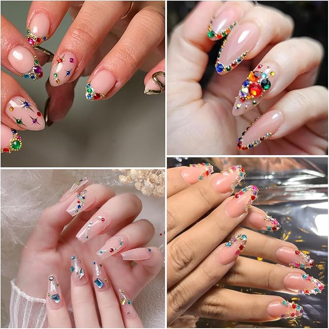1140Pcs Colorful Rhinestones Nail Charms,3D Sparkling Flat Back Nail Rhinestones Mini Nail Gems for Acrylic Crystals Half Rounded Nail Diamonds Bling Nail Jewelry Accessories DIY Glitter for Crafts