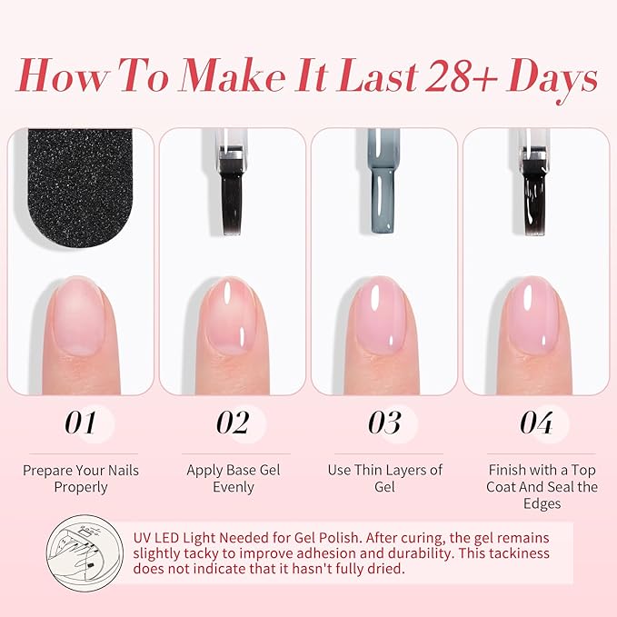 Born Pretty Milky White Jelly Nude Pink Gel Nail Polish Set,Nude Pink Sheer Translucent Gel Polish Milky Natural Gel Polish Set Nail Art Manicure DIY Kit Home Salon 6PCS 7ML