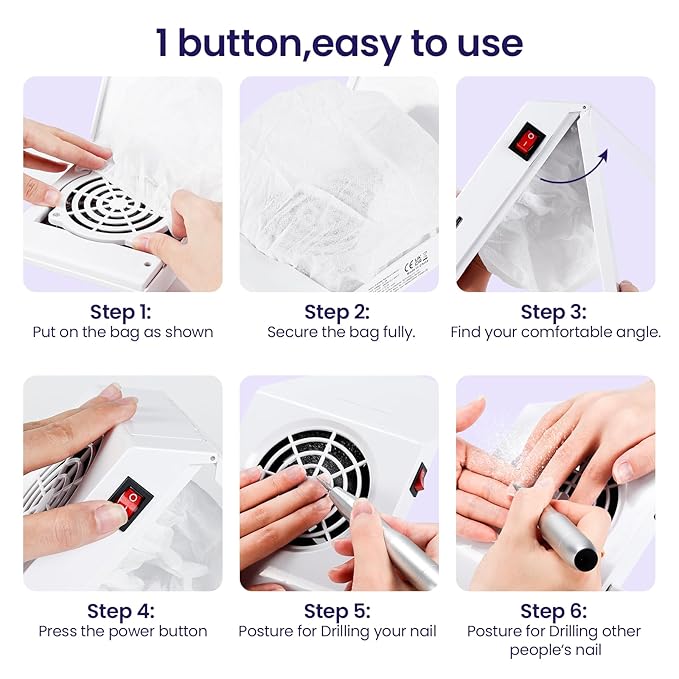Mini Rechargeable Nail Dust Collector for Personal Use at Home，cordless Small Quiet Vacuum Nail Fan Dust Collector Vent for Nail Art, Foldable Design, 2 Filter Bags