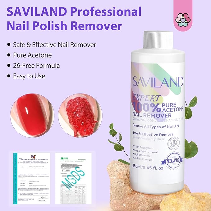 SAVILAND Expert Nail Polish Remover Kit: Gel Polish Remover Effective Removal Gel Polish Remover for Nails with Cuticle Oil 10 Pcs Nail Clips for Gel Removal Expert Level Home Salon Use 250 ML