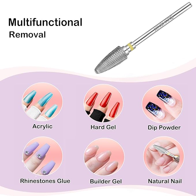 Nail Drill Bits 3/32" Carbide Professional Safety Tungsten Nail File Cone Drill Bit for Acrylic Nail Gel Cuticle cleaner Manicure Pedicure Nail Polishing, Beginner Salon, Extra Fine