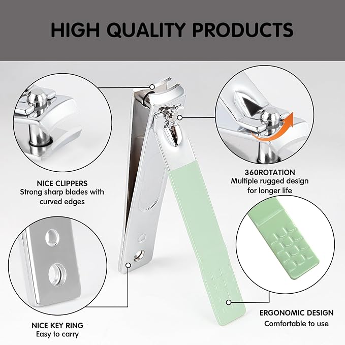 Nail Kit, Manicure Kit, Nail Care Kit For Women, Manicure Pedicure Set, Nail Clippers Toenail Clippers Kit, Professional Manicure Kit Pedicure Kit, Green Travel Case, Set of 12.