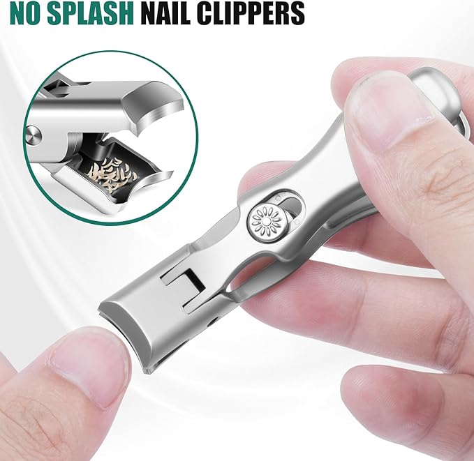 Nail Clippers for Men Thick Nails with Catcher, Upgraded Slanted Ingrown Toenail Clippers for Seniors, No Splash Fingernail Clipper with Wide Jaw Opening, Heavy Duty Nail Clipper for Thick Toenails
