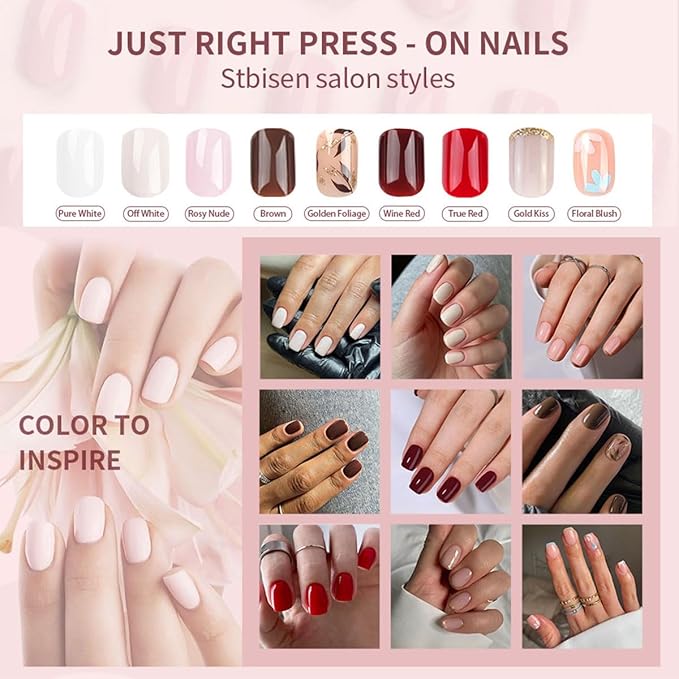 Press on Nails Short Square, Ivory Fake Nails Kit, Fashion Glossy Acrylic Press on Nail, Natural Stick on Nail, Thick Reusable Glue on Nails Short Press on Nail for Women, 30Pcs