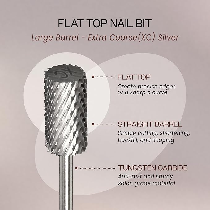 PANA Professional 3/32" Shank Size - Flat Top Large Barrel Silver Carbide Bit Extra Coarse Grit - Nail Drill Bit for Dremel Machine