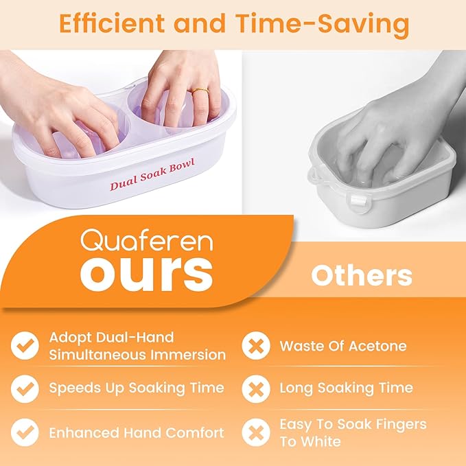 Dual Nail Soaking Bowl Acetone Proof: 2-in-1 Dip Powder Gel Nail Polish Remover Soak off Bowl for Women - Time-Saving Acrylic Nail Remover Kit for Home Salon (Big Size, Cream)