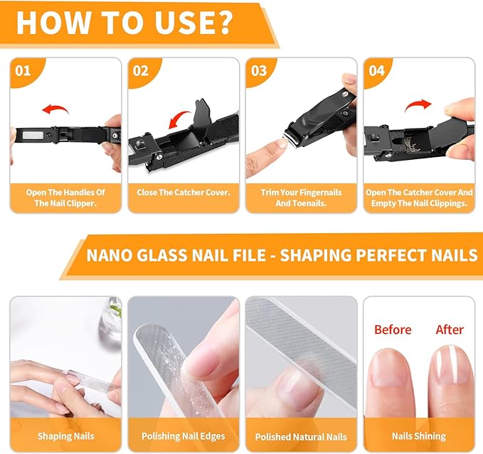 Nail Clippers for Men Women with Catcher,Heavy Duty No Splash Ultra Sharp Fingernail Clipper & Toenail Clippers,Nail Cutter with Nano Nail File for Adult,Seniors,Home,Travel,Gifts