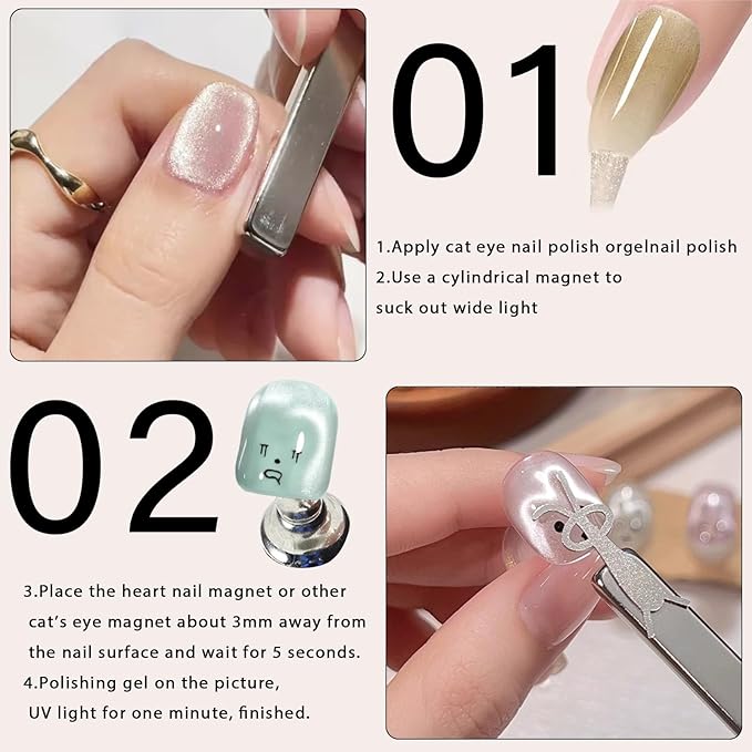 JERCLITY 2 Pieces Cat Eye Magnet for Nails Double Ended Rectangle Magnets with 4 Rabbit Shape Iron Plate for Rabbit Cat Eye Effect