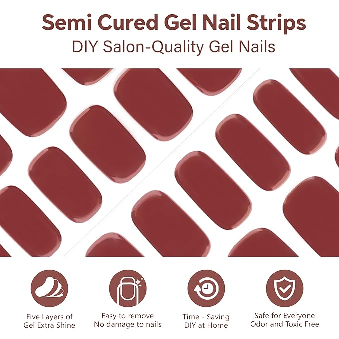 Semi Cured Gel Nail Art Wraps-Easy Grip Semi-Gel Stickers Starter Kit,18 Size Nail Strips Salon-Quality,Long Lasting,Easy On & Off Works with Any UV/LED Lamps(Cream Rose)