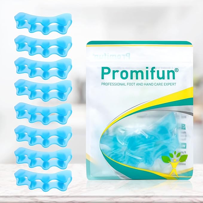Gel Toe Separators for Toe Alignment - Silicone Toe Spacers for Bunions - Toe Spreaders for Straightening Overlapping Toes - Big Toe Corrector for Women & Men (4 Pairs, Blue)
