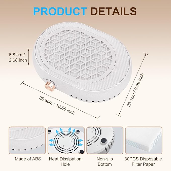 Nail Dust Collector for Nail Tech,Compact Vacuum Cleaner Turbo Fan Quiet & Powerful Suction Filing Debris Extractor for Acrylic Nail Polishing,Reusable Filter,Must Have Nails Art Tools & Accessories