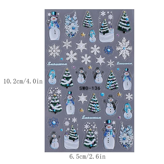 5 Sheets Christmas Nail Art Sticker Snowman Elk Christmas Tree Gingerbread Man Design Winter Xmas Self-Adhesive Snowflake Santa Claus Nail Stickers Decals for Nails Supplies Christmas Nail Decoration