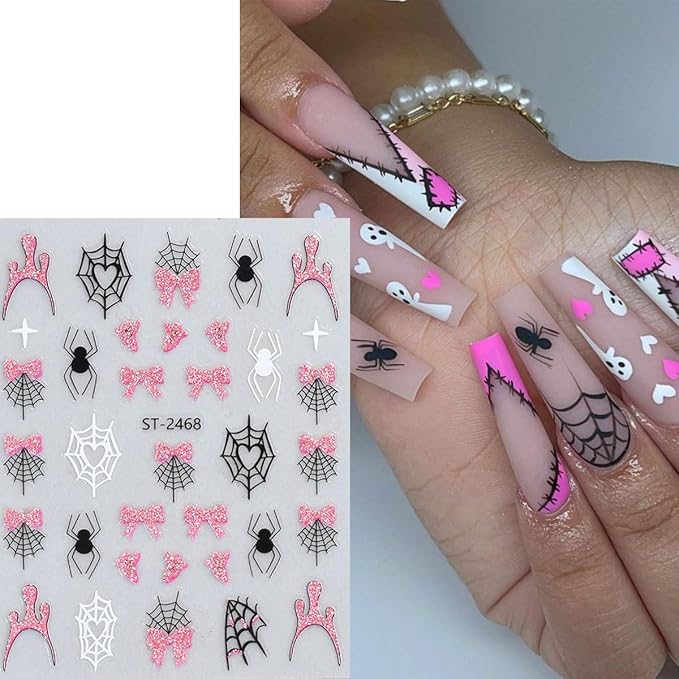 Halloween Nail Stickers Ghost Nail Art Stickers 3D Self-Adhesive Cute Spooky Spider and Spider Web Nail Decals Holiday Party Design Manicure Supplies for Women DIY Nails Decoration 6 Sheets