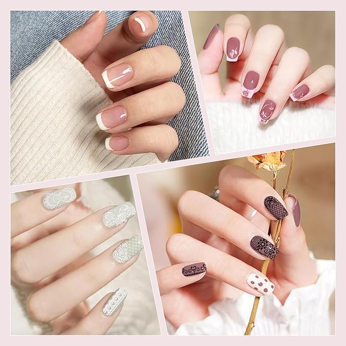 Biutee Nail Stamping Plates 2Pcs French Tip Stamp Plate 110 Patterns Nail Stamping Kit With Silicone Stamper Scraper Large Lace Line Flower Nail Art Stamping Template Christmas Holiday Gift for Women