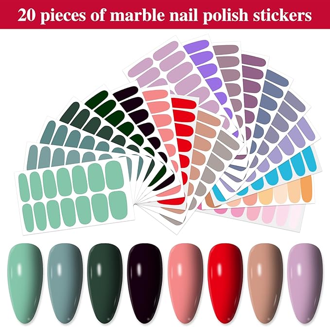 20 Sheets 280 Pieces Solid Nail Stickers Full Wraps for Women Art Strips With File Set Mix Color Polish Stickers Peel and Stick Wraps