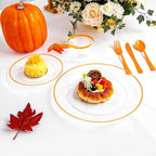 SUT 350Pcs Orange and Clear Plastic Dinnerware Set - Image 3