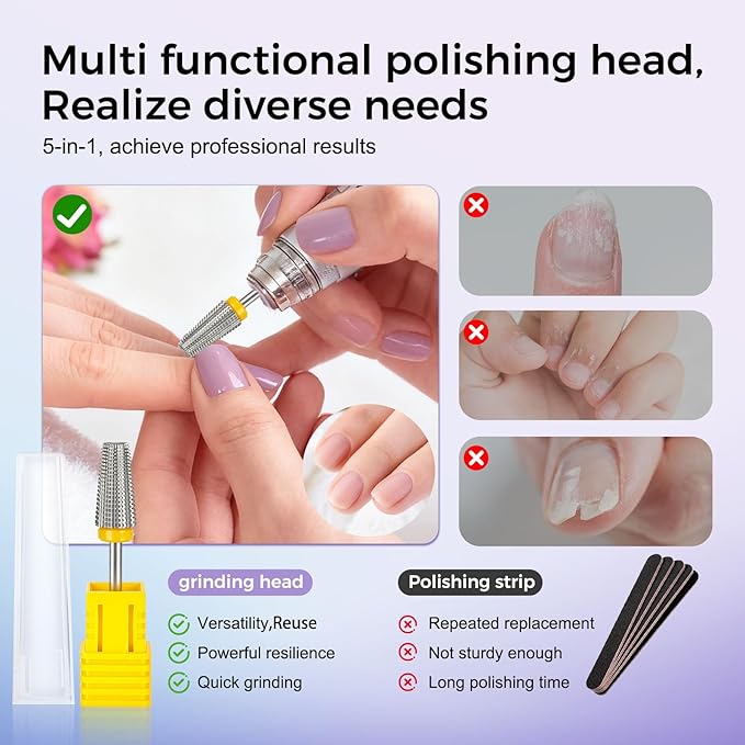Fantexy 5 in 1 Nail Drill Bits,Professional 3/32" Shank Tungsten Steel Bits for Acrylic Nails,Manicure,Nail Art,Drill Machine,Both Left and Right Handed - Two Way Rotate Use (Extra Fine - XF)