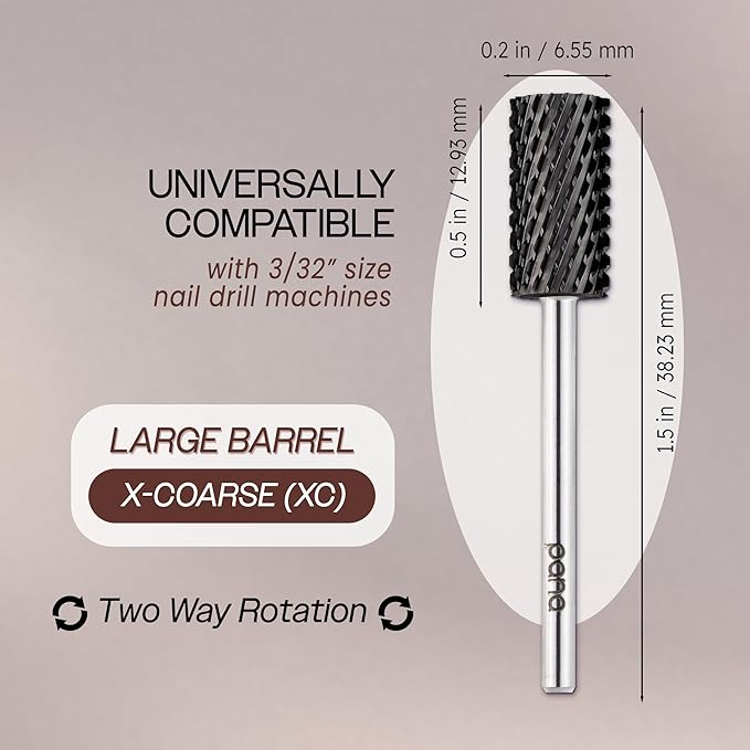 PANA Professional 3/32" Shank Size - Flat Top Large Barrel Carbide Bit - Nail Drill Bit for Dremel Machine (Silver, Gold, DLC Black) (Extra Coarse, DLC Black)