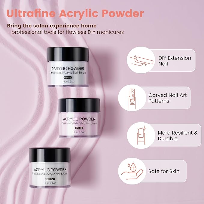 Acrylic Nail Kit for Beginners with Everything: Practice Nail Hand Acrylic Nail Powder Liquid Set with U V Lamp Drill in Gift Bag for Home (Sliver Bag)