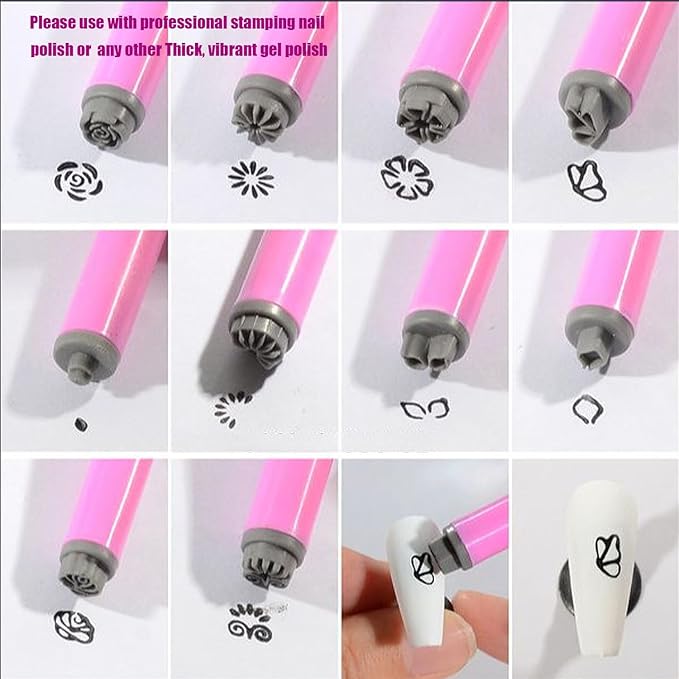 WOKOTO 10Pcs Nail Art Stamp Pen Set Flower Butterfly Nail Stamper Pen Nail Art Transfer Pen Design Tools Nail Stamping Pens Kit Nail Art Tool With Different Patterns Nail Art Tools For Women