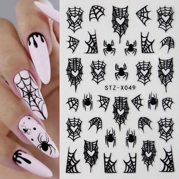6Pcs Spider Web Halloween Nail Stickers Spider Nail Decals Self Adhesive Black Cobweb Spider Nail Design Stickers Halloween Nail Decoration Supplies Holiday Manicure Accessories for Women