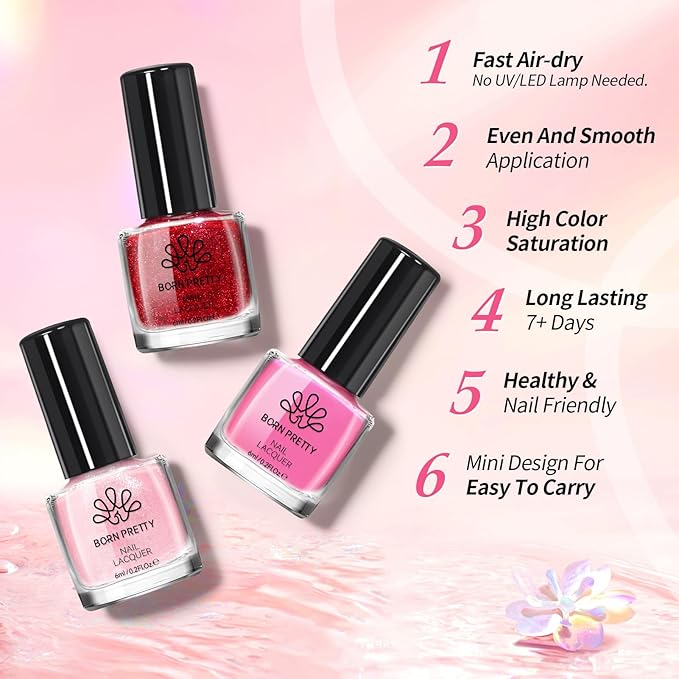 Born Pretty Fall Nail Polish Set, 15 Colors Christmas Quick Dry Nail Polish Kit Brown Caramel Red Green Silver Gold Glitter Color Changing Orange Nail Lacquer Glossy Fingernail Polish Manicure Set