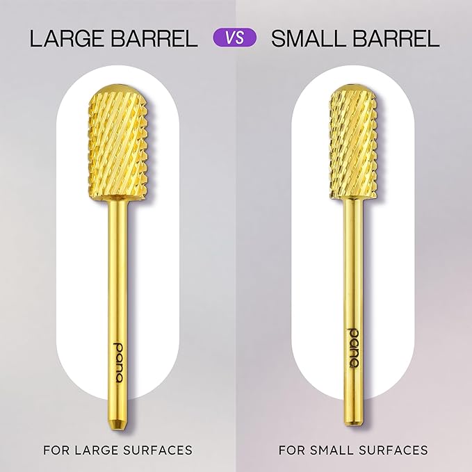 PANA 3/32" Small Smooth Round Top Safety Carbide Nail Drill Bit for Gel Polish & Acrylic Removal Nail Salon Manicure Pedicure Electric File Tools (Small Barrel - Gold, Extra Coarse)