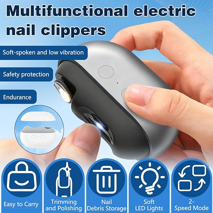 Fanyil Easy Clip Nail Clippers,Easyclip Smart Nail Clipper,Electric Nail Clipper, 3-in-1 Automatic Nail Trimmer, Polisher & Clip Storage with LED Light,for Seniors, Kids (White)