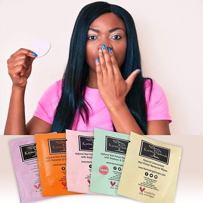 Karma Organic Natural Nail Polish Remover Pads/Wipes with Soybean Oil, Bundles Non-Toxic Vegan and Cruelty Free – bundle of 5/50 Wipes
