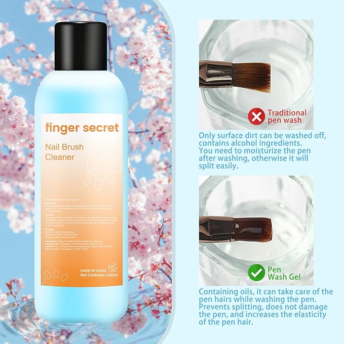 Brush Cleaner 8FL.OZ,Nail Brush Cleaner Liquid Quickly Clean Gel Polish Nail Art Brush Nail Painting Acrylic Nail Brush DIY Salon At Home 240ml