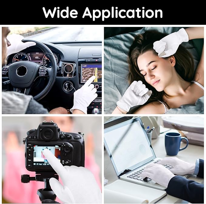 Segbeauty 12 Count Moisturizing Gloves with Touchscreen Fingers, Cotton Glove Liners with Elastic Band for Sleeping Overnight, White Cotton Glovesfor Men and Women, Work Gloves for Coin Handling Large