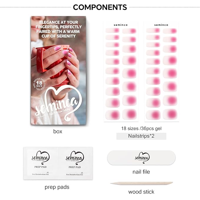 Semi Cured Gel Nail Strips-Blush Pink Ombre Nail Stickers for Romantic & Bridal Audiences Salon Quality Easy Apply and Peel Off Works with Any UV/LED Lamps(Pink Halo)