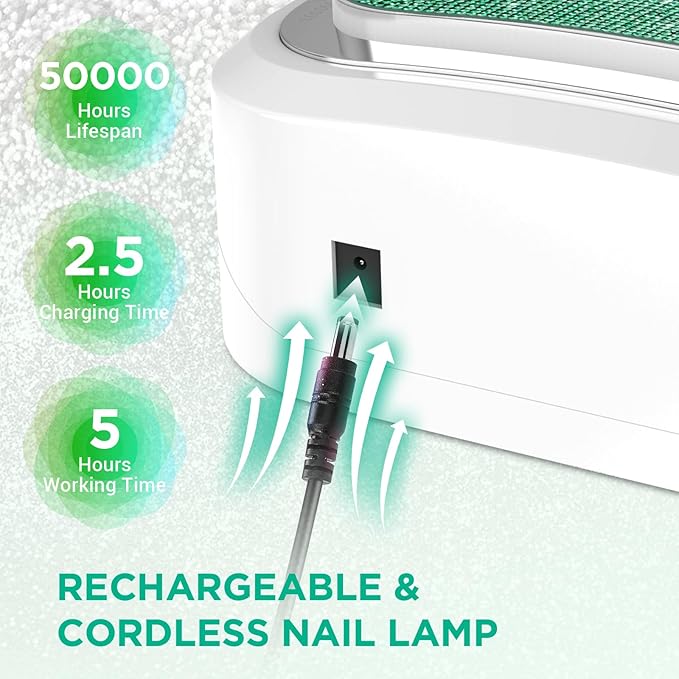 Aedavey Cordless Nail Lamp, Rechargeable UV Nail Lamp for Gel Nails, LED Nail Lamp with 4 Timer Modes, Gel Nail Light Decorate with Sparkling Nail Rhinestones Diamond (Sparkly Green Diamond)