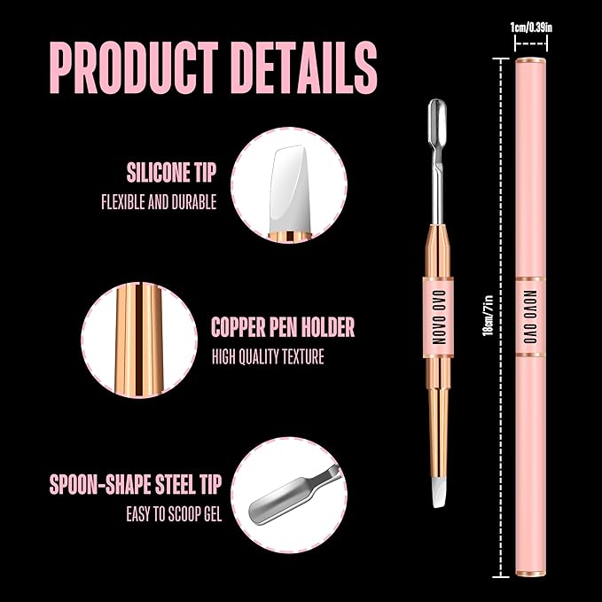 NOVO OVO 2 PCS Double End Multiple Use Nail Pen Brush Kit for Poly Gel Nail Dual Forms, Anti-stick PolyGel & Builder Manicure Pedicure Extension, For Hand and Toe Nails Tool Salon DIY Home