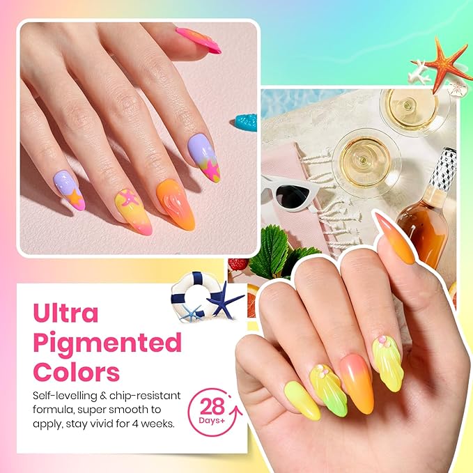 beetles Gel Polish Set - 36 Colors Neon Gel Nail Polish Pink Red Green Blue Yellow Nail Polish with 4Pcs Base Top Coat Soak off Colorful Holidays Collection UV Halloween Gifts for Women