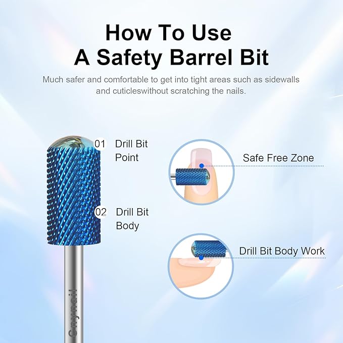 3/32" Large Barrel Smooth Round Top Tungsten Carbide Nail Drill Bit Safety Bit for Gel & Acrylic Removal, 2-Way Rotating Efile Tip, Salon Electric File Accessory (M Grit, Blue)