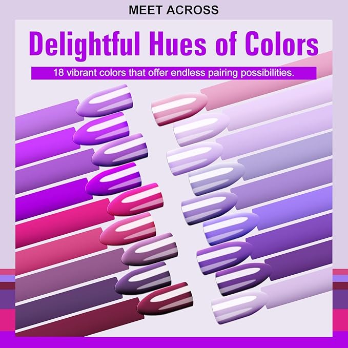 MEET ACROSS 18pcs Gel Nail Polish Set Soak Off UV LED Lamp Gel Nail Polish Kit (SET-8, 18pcs)