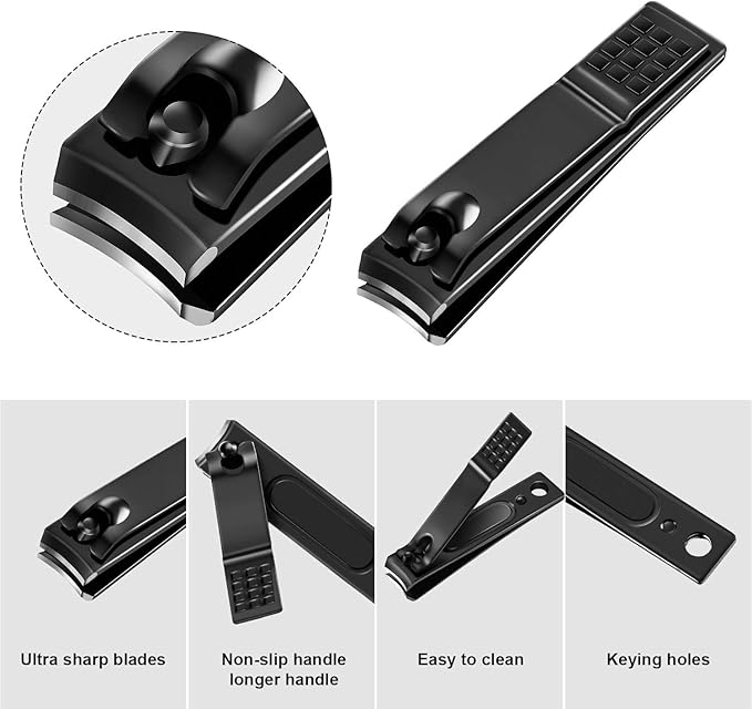 Yaomiao 12 Pieces Nail Clipper Set Stainless Steel Nail Cutter Fingernails and Toenail Clipper Cutter for Women Men (Black)