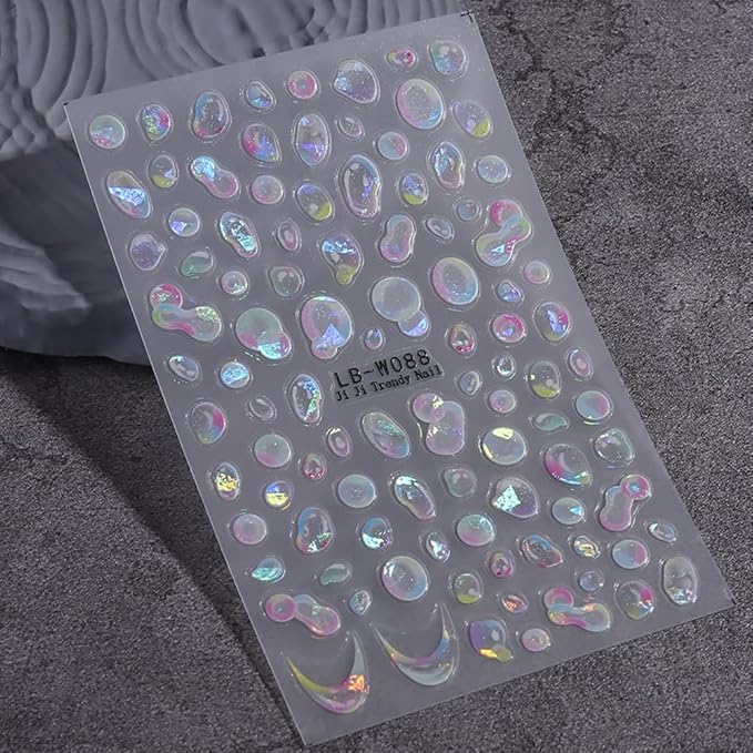 Water Bubble Nail Art Stickers Summer 3D Embossed Bubble Nail Decals 3PCS Colored Shiny Cute Dreamy Bubbles French Tip Design Summer Nails Adhesive Stickers Accessories for Women DIY Nail Decorations