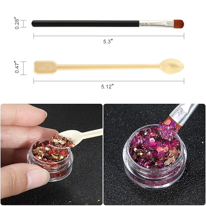 Nail Glitter SUPGIFT 15 Colors 130g Holographic Chunky Cosmetic Chameleon Sequins for Makeup Hair Body Art Slime Craft Resin with Brush 5 Spoons